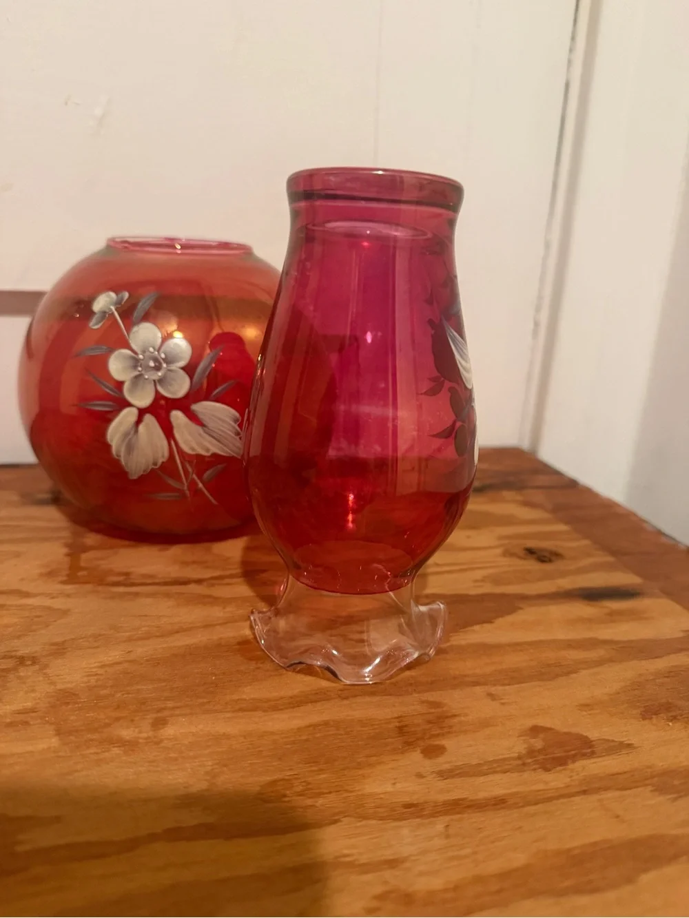 Fenton Vintage Red Cranberry Glass Ruffeled Vase Set